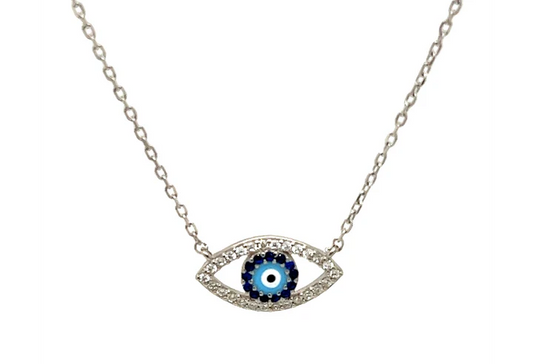 "ARIES" Evil Eye Turquoise & Sapphire CZ Necklace SS