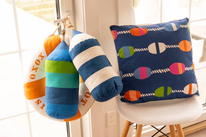 Navy White Buoy Shaped Printed Pillow by Kate Nelligan - Kate Nelligan