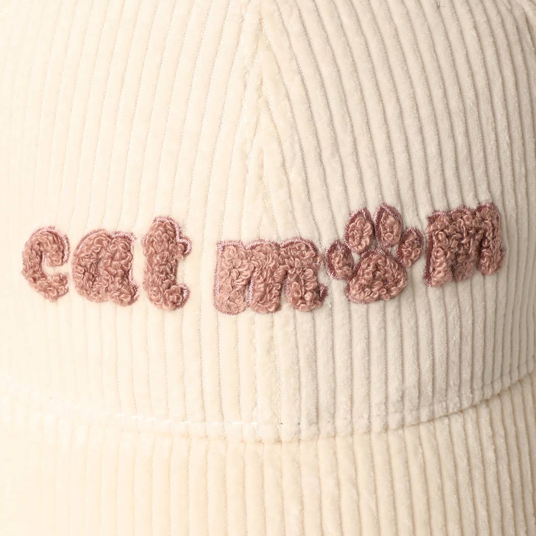 Cat Mom Chenille Patch Corduroy Baseball Cap