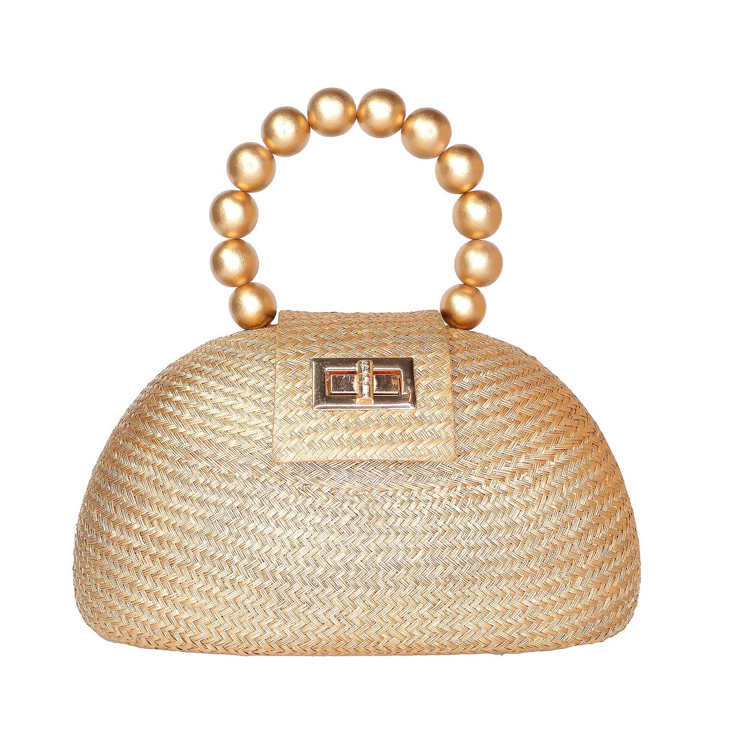 Gold Straw Clutch | Gold Bead Handle | Fall Resort Style