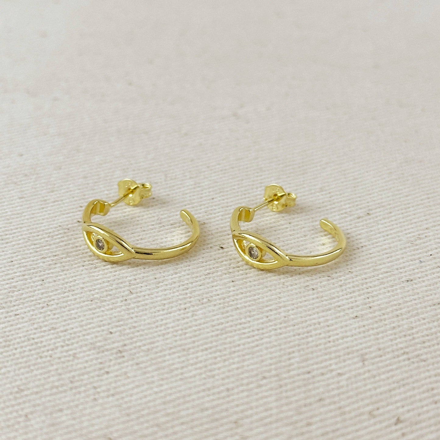 18k Gold Filled CZ Eye C- Hoop Earrings