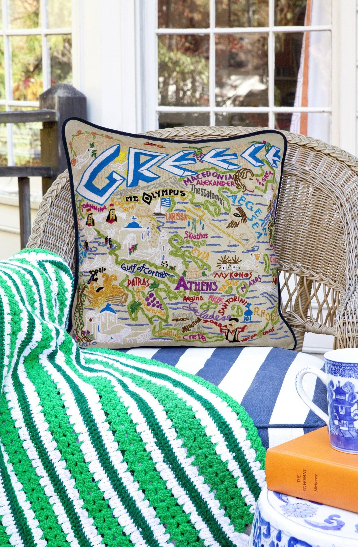 Greece Hand-Embroidered Pillow