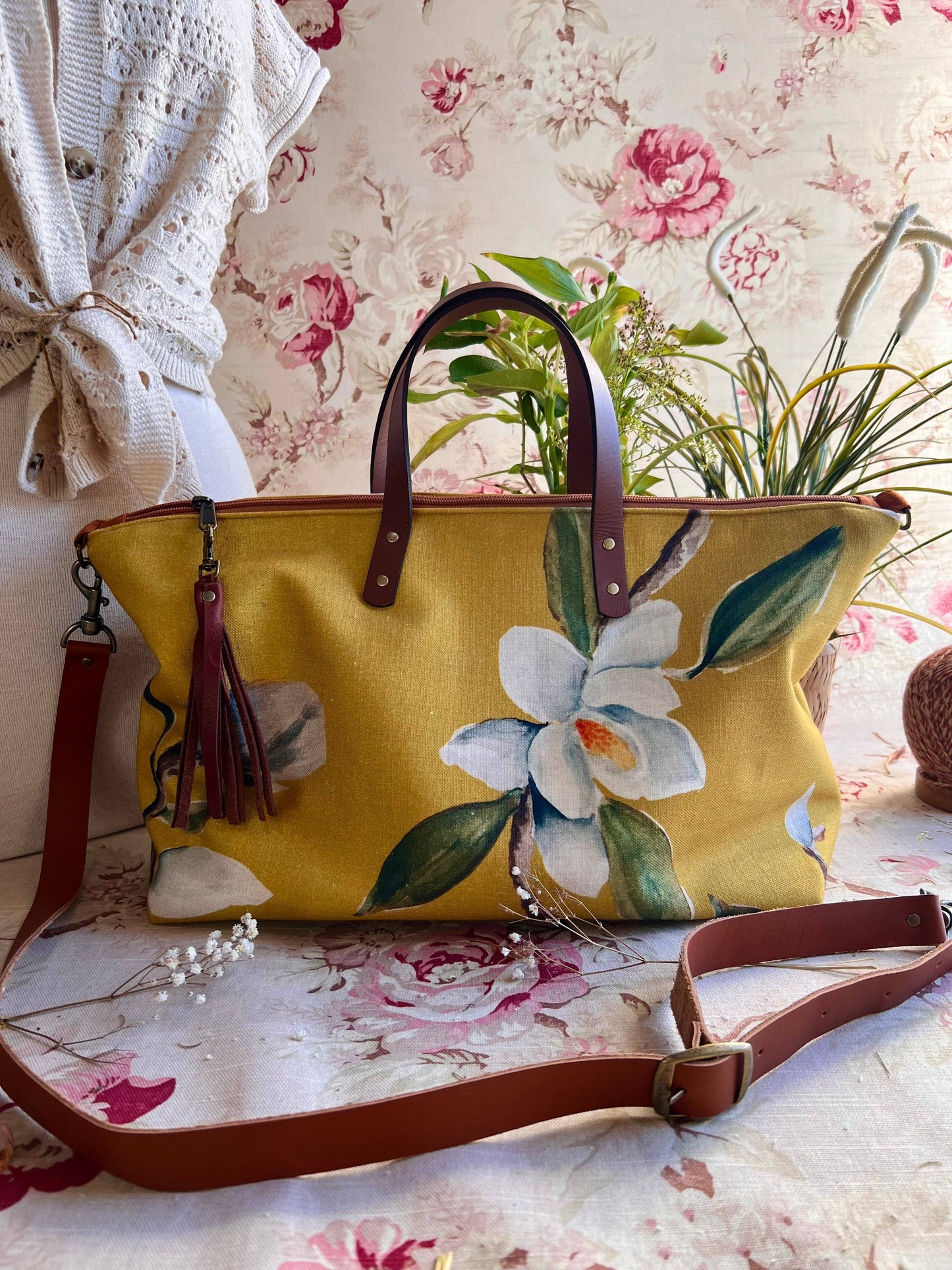 USA Handcrafted Carryall Tote Bag, Magnolia Buddy