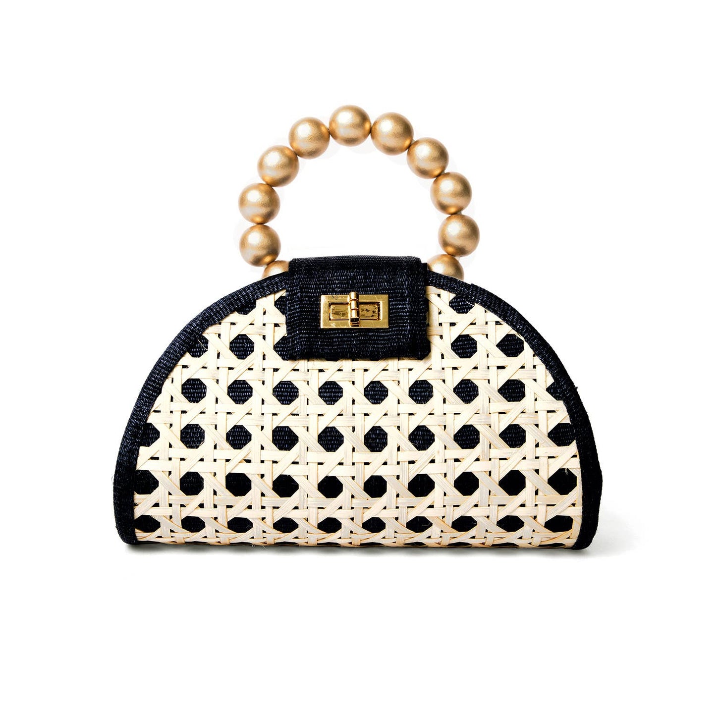 Black Straw Clutch | Gold Bead Handle | Summer Evening 202