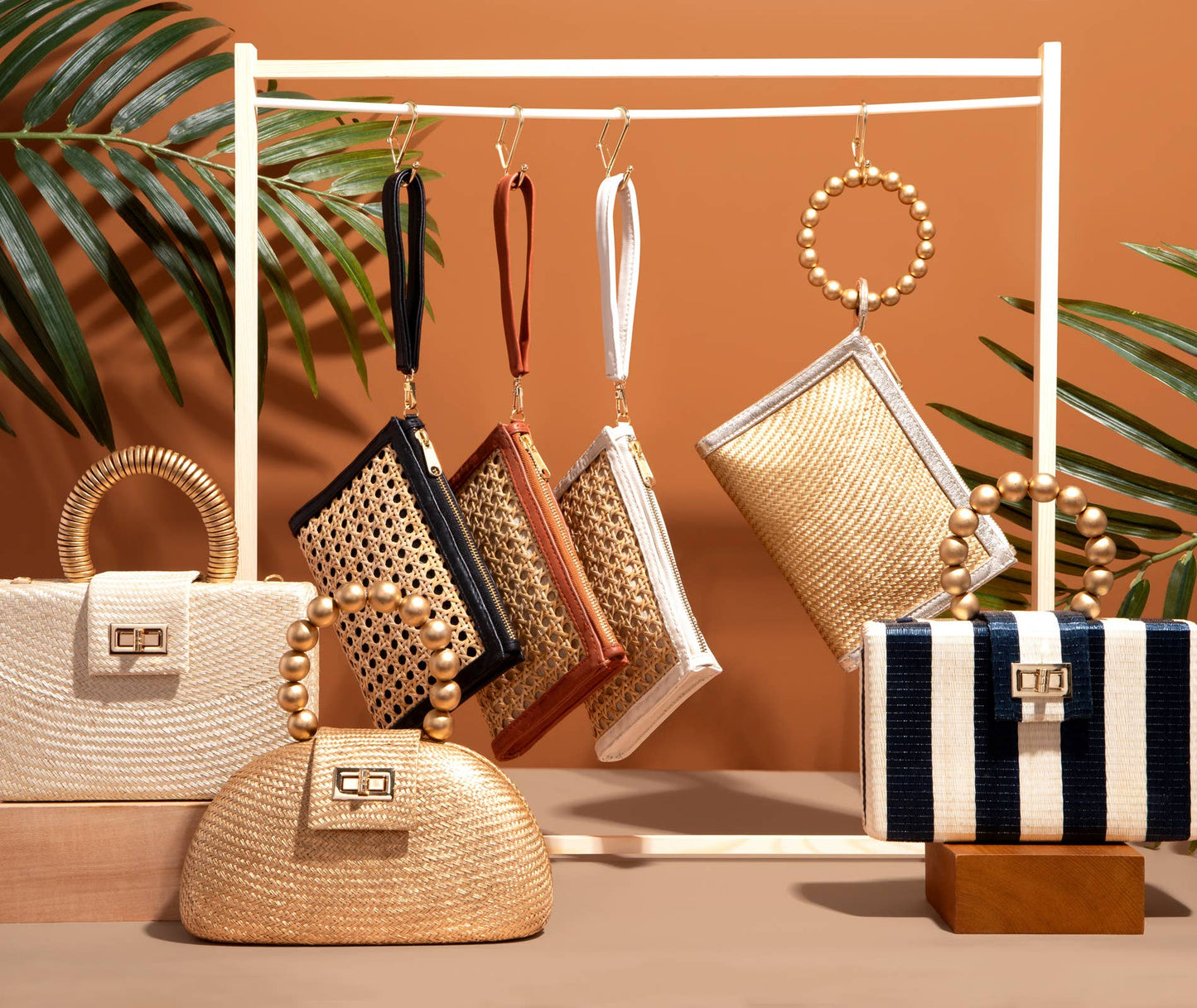 Navy Stripe Clutch | Gold Bead Handle |