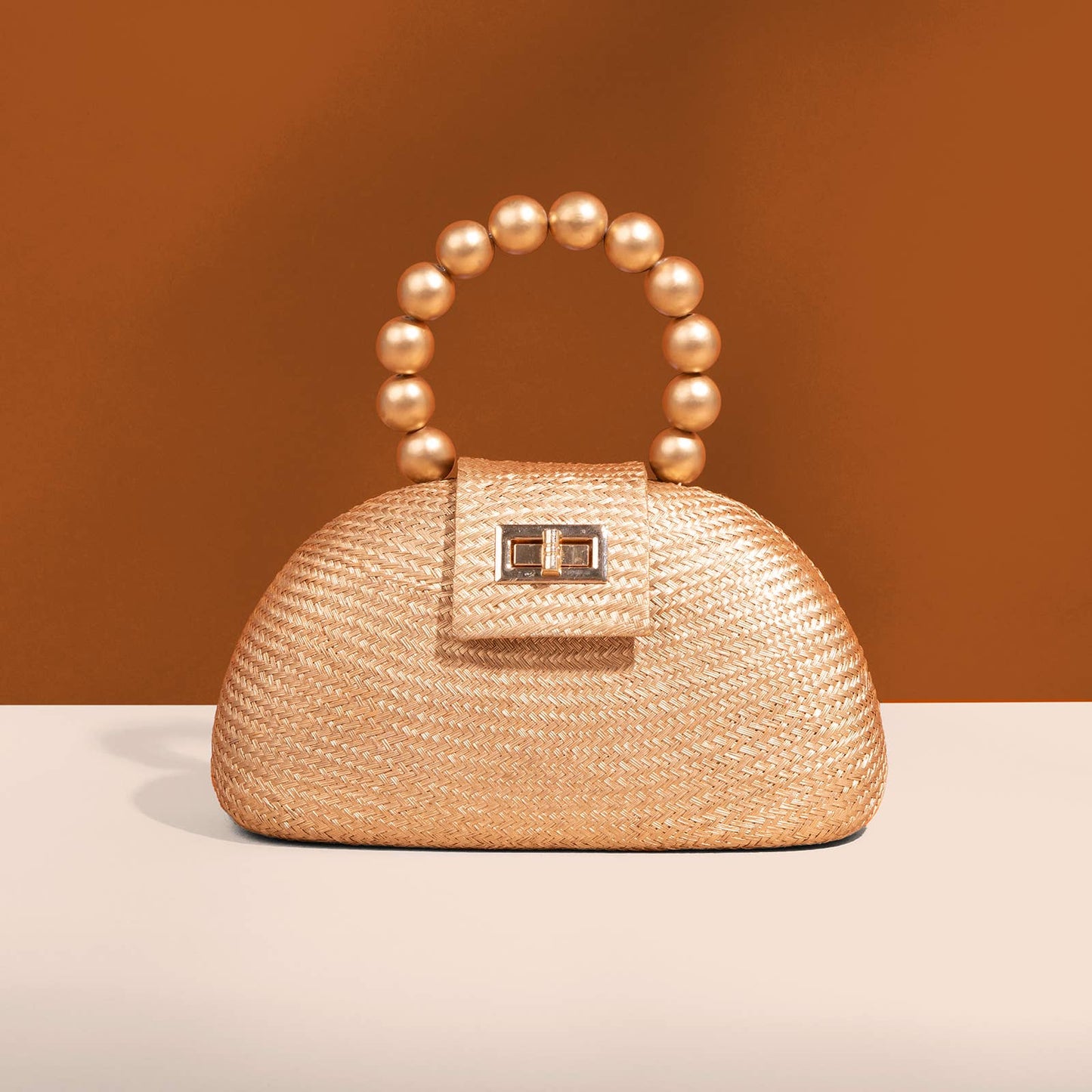 Gold Straw Clutch | Gold Bead Handle | Fall Resort Style