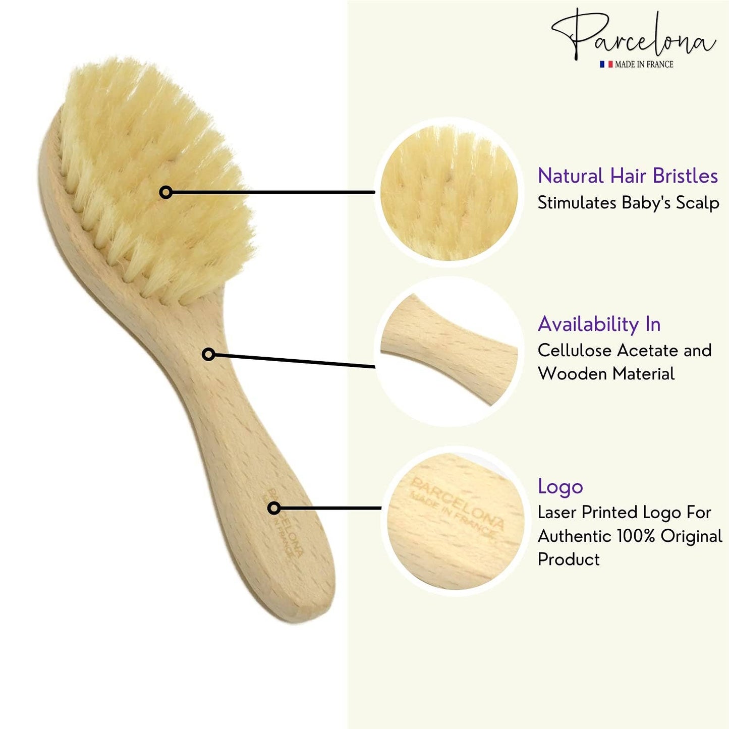 Parcelona French Grooming Combo 6” Celluloid Baby Brush and Comb for Toddlers