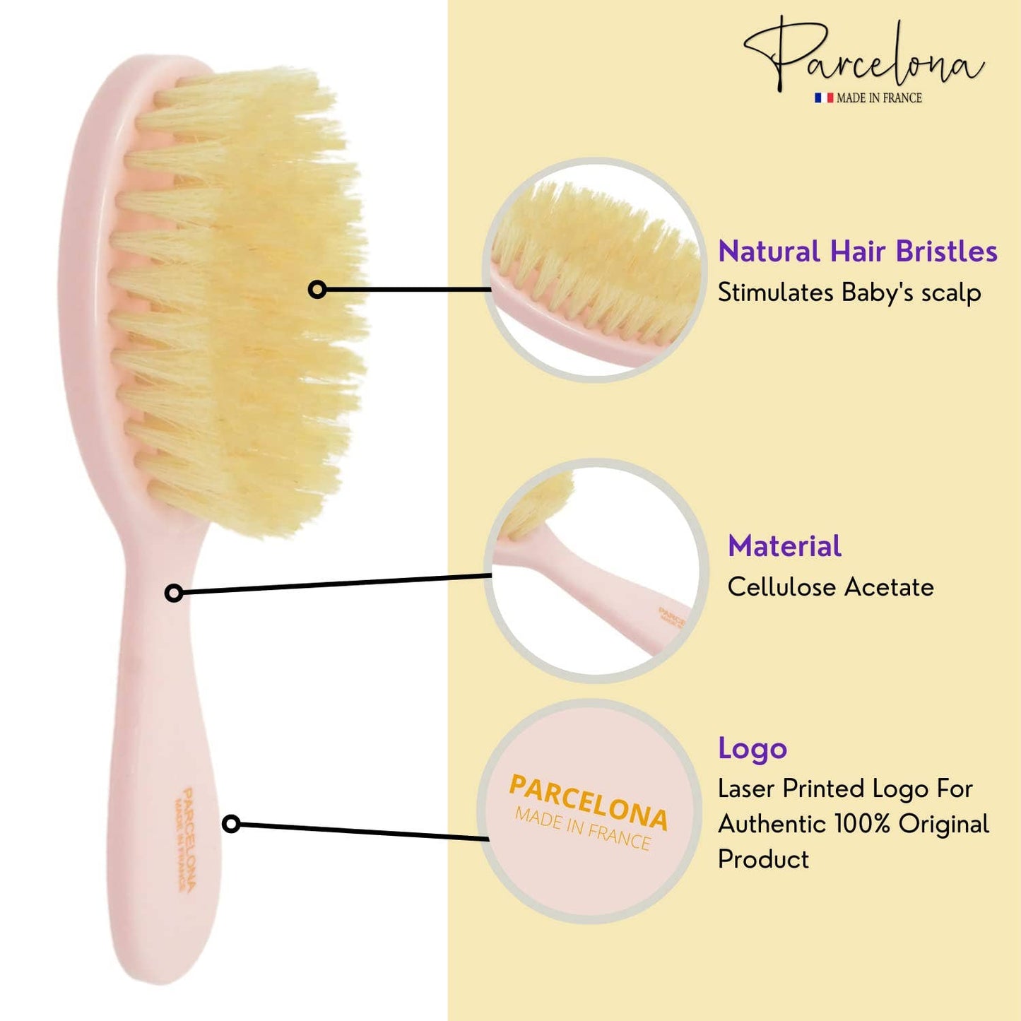 Parcelona French Grooming Combo 6” Celluloid Baby Brush and Comb for Toddlers