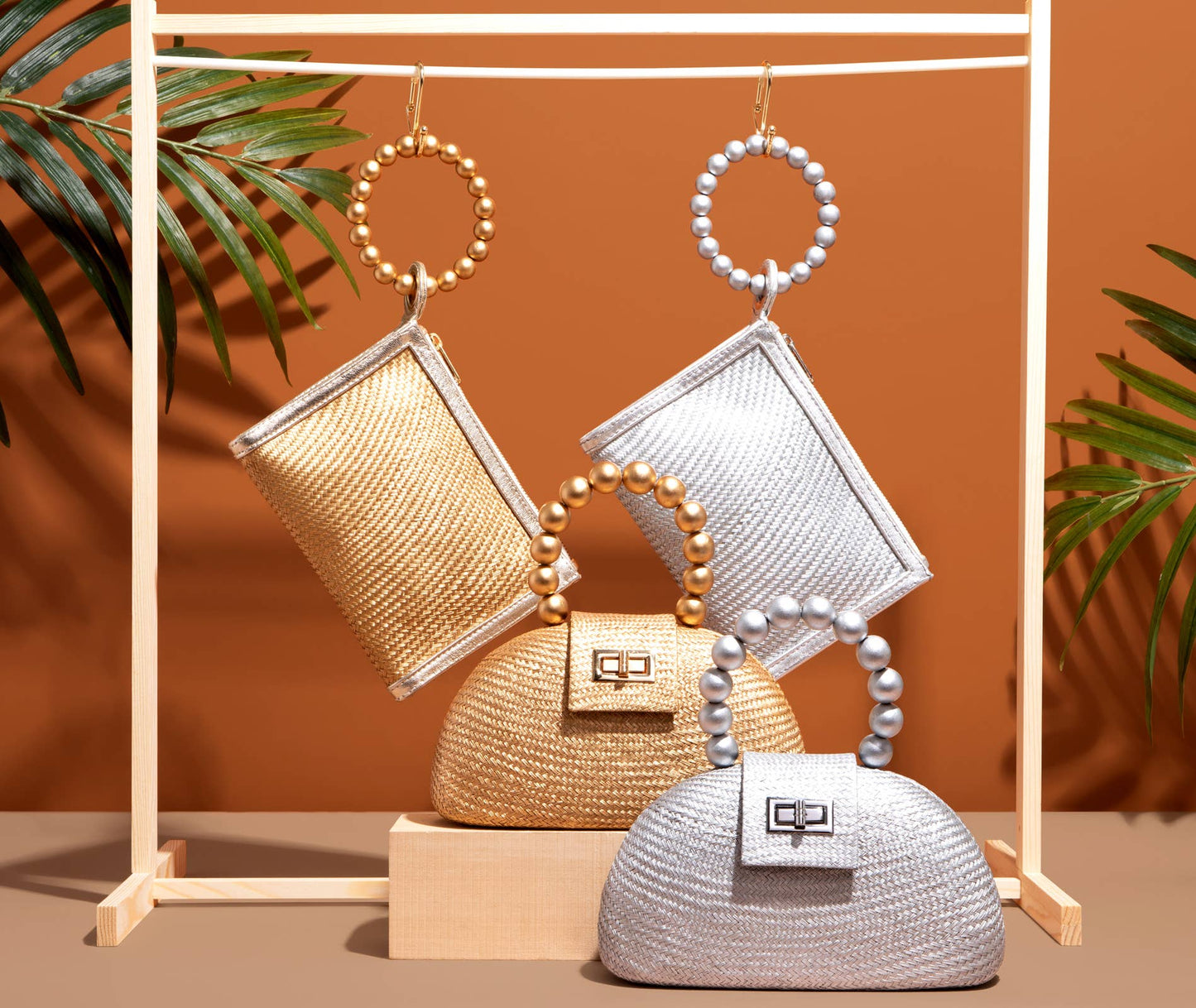 Gold Woven Straw Resort  Wristlet Clutch Pouch | Summer 2025