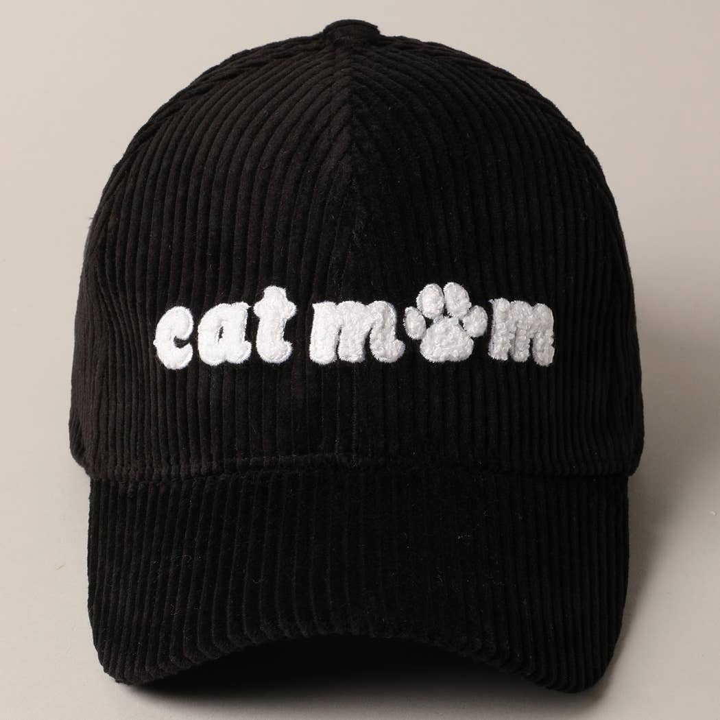 Cat Mom Chenille Patch Corduroy Baseball Cap