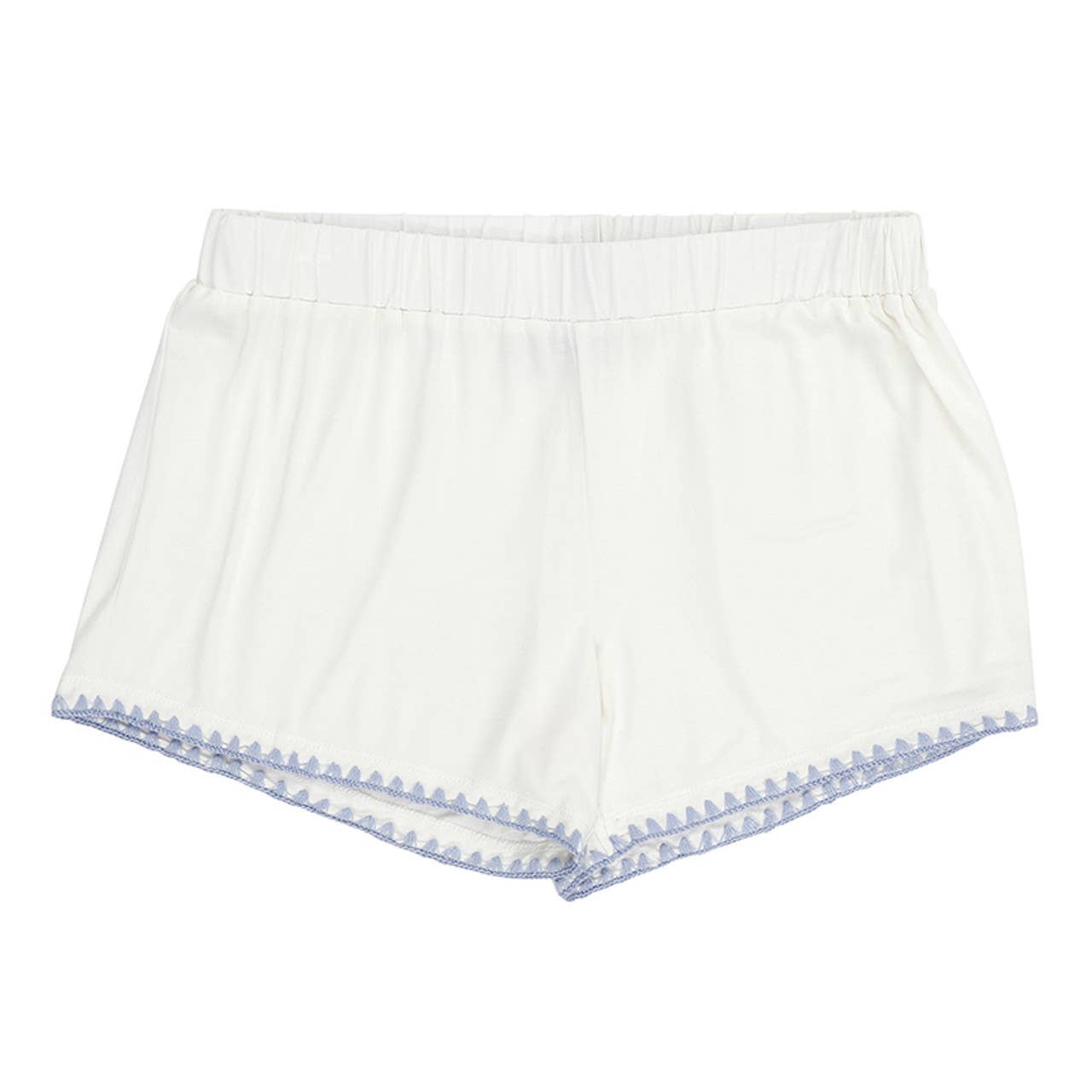 Short Bamboo PJ Set - White + Spa Blue Whip Stitch