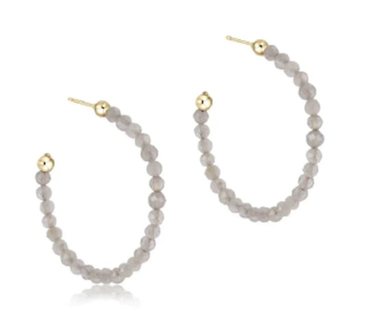Beaded Gemstone 1.25” Post Hoop- 3mm Labradorite