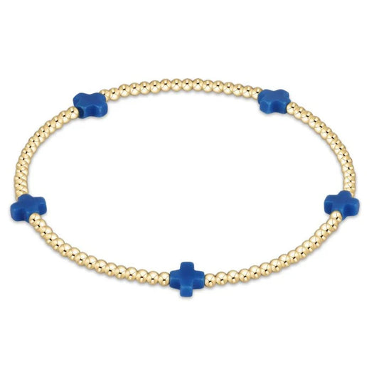 SIGNATURE CROSS SMALL GOLD PATTERN 2MM BEAD BRACELET - COBALT