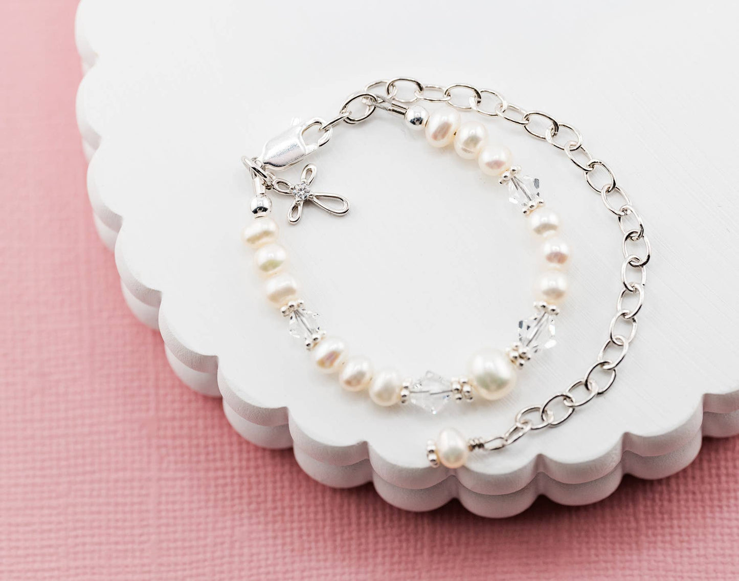Girls Baby to Bride Sterling Silver Cross Baby Bracelet Gift