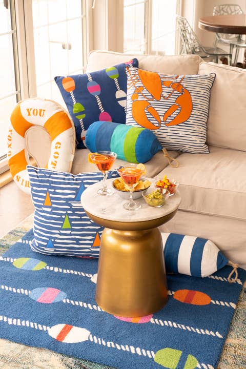 Navy White Buoy Shaped Printed Pillow by Kate Nelligan - Kate Nelligan