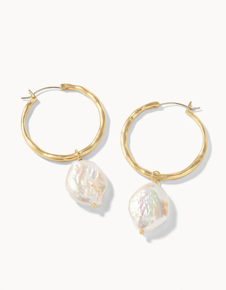 Drop Hoop Earrings Pearl