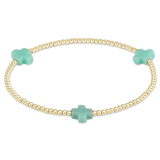 SIGNATURE CROSS GOLD PATTERN 2MM BEAD BRACELET MINT