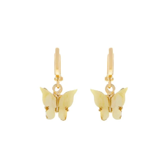 Yellow Butterfly Huggie Gold Earrings