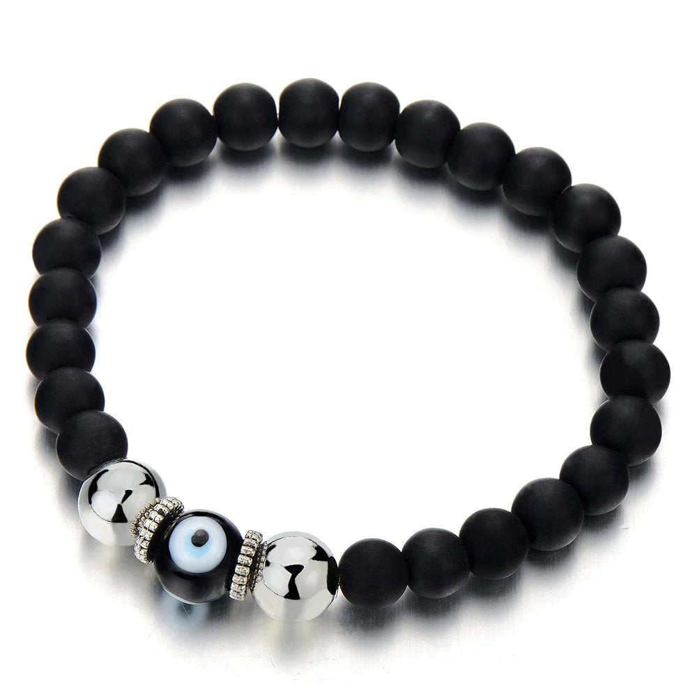 Matte Black Bead with Evil Eye Bracelet