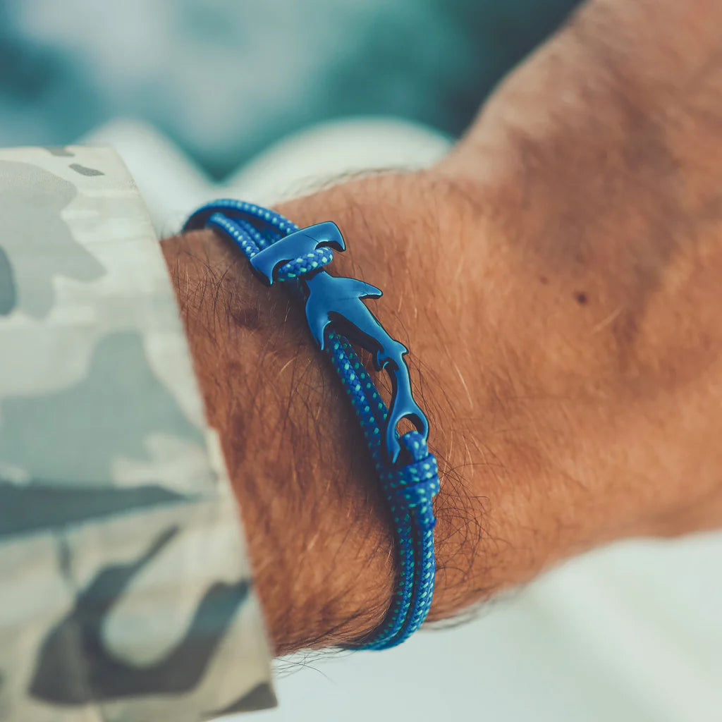 Hammerhead Tracker Clasp Bracelet - Blue Coated Stainless