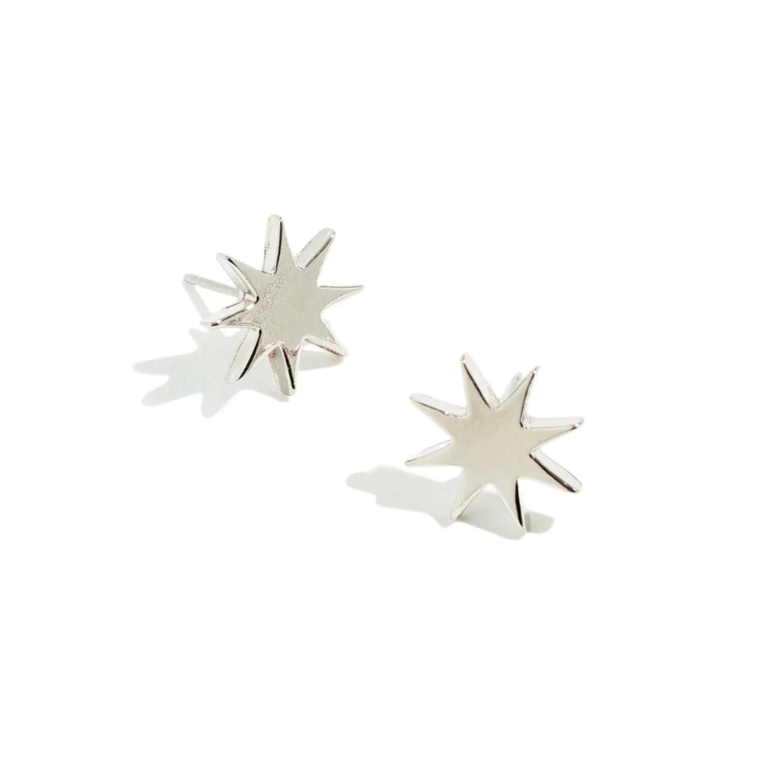 Platinum Rhodium Star Stud Earrings